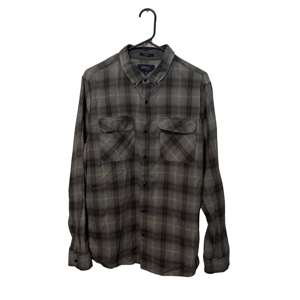 Roark Shirt Mens Medium Gray Plaid Classic Fit Cassidy Lightweight Flannel
